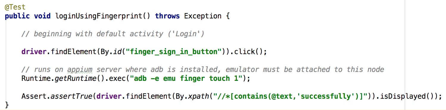 How to test Biometric authentication using Appium?